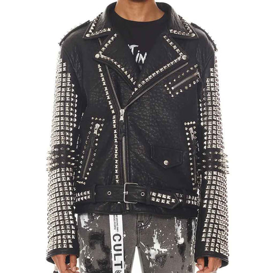 Studded Leather Biker Jacket - Fashion Leather Jackets USA - 3AMOTO