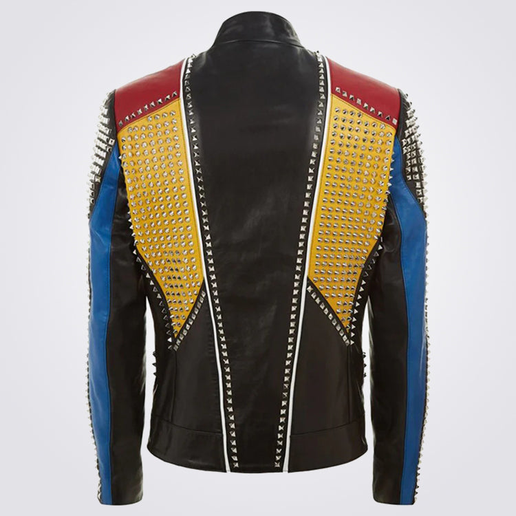 Buy Mens Spike Motorcycle Punk Rock World Studded Retro Multicolor Biker Leather  Jacket, Black & Green Jacket, X-Large at Amazon.in