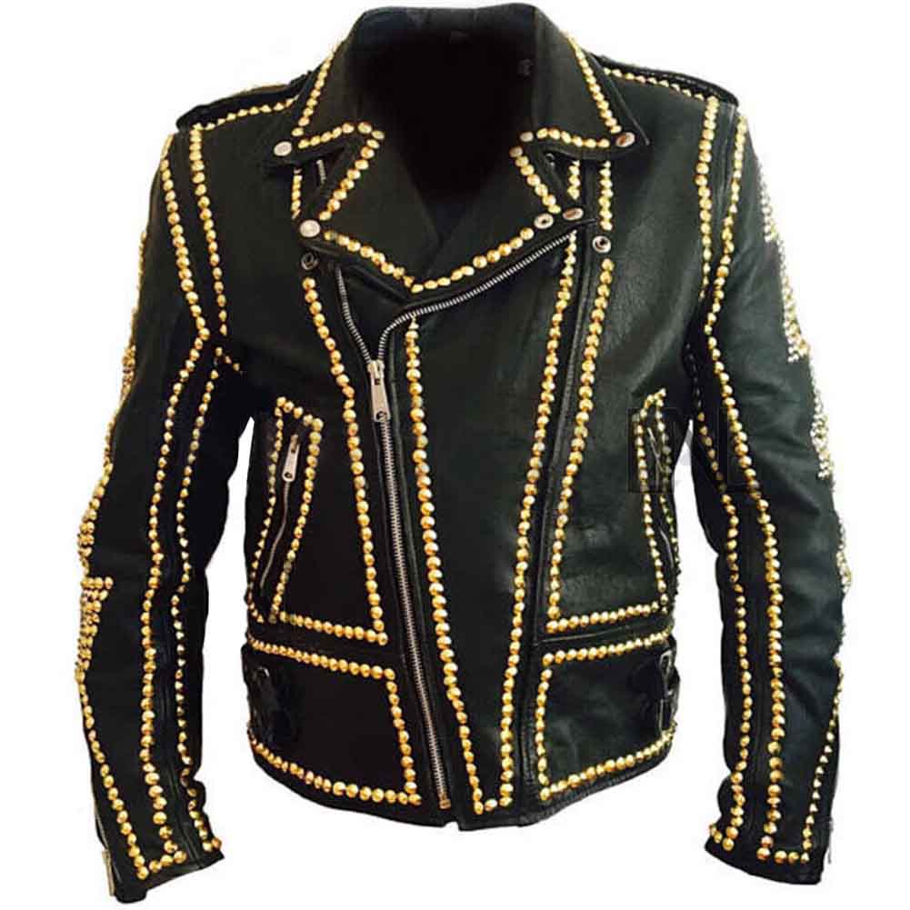 mens punk studded leather jacket