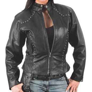 Studded Leather Motorcycle Jacket for Women