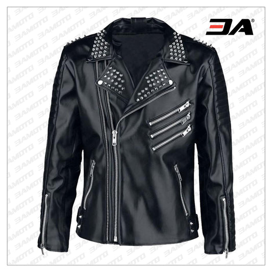 Studded jacket, Leather Jacket Men, Black Jacket, Mens Fashion, Handmade Jacket, Punk Style Mens - 3A MOTO LEATHER - Fashion Leather Jackets USA - 3AMOTO