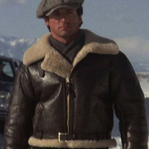 Sylvester Stallone Shearling Bomber Aviator Leather Jacket