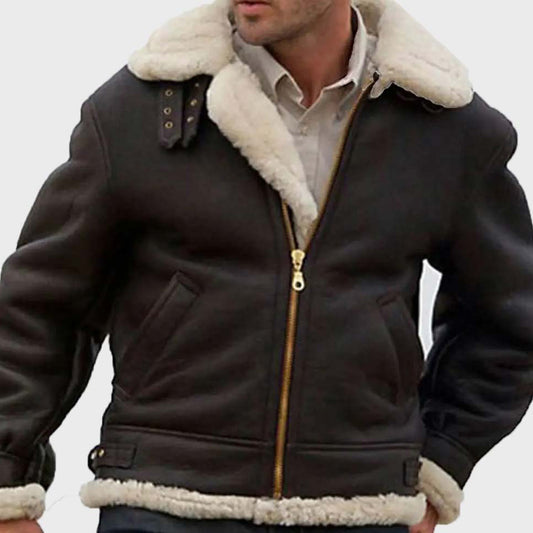 Sylvester Stallone Shearling Brown Aviator Leather Jacket - 3amoto shop