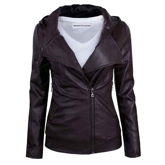 TAM WARE Fashionable Womens Asymmetrical Leather Jacket - Fashion Leather Jackets USA - 3AMOTO