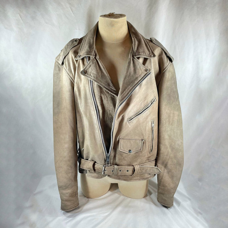 Tan Leather Biker Jacket 1980's Unisex