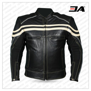 Track Motorcycle Leather Jacket Black/Beige