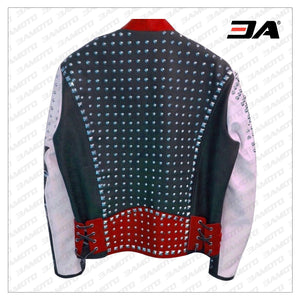 Unique Design Full Studded Biker Leather Coat Jacket Multicolor Custom Made - 3A MOTO LEATHER