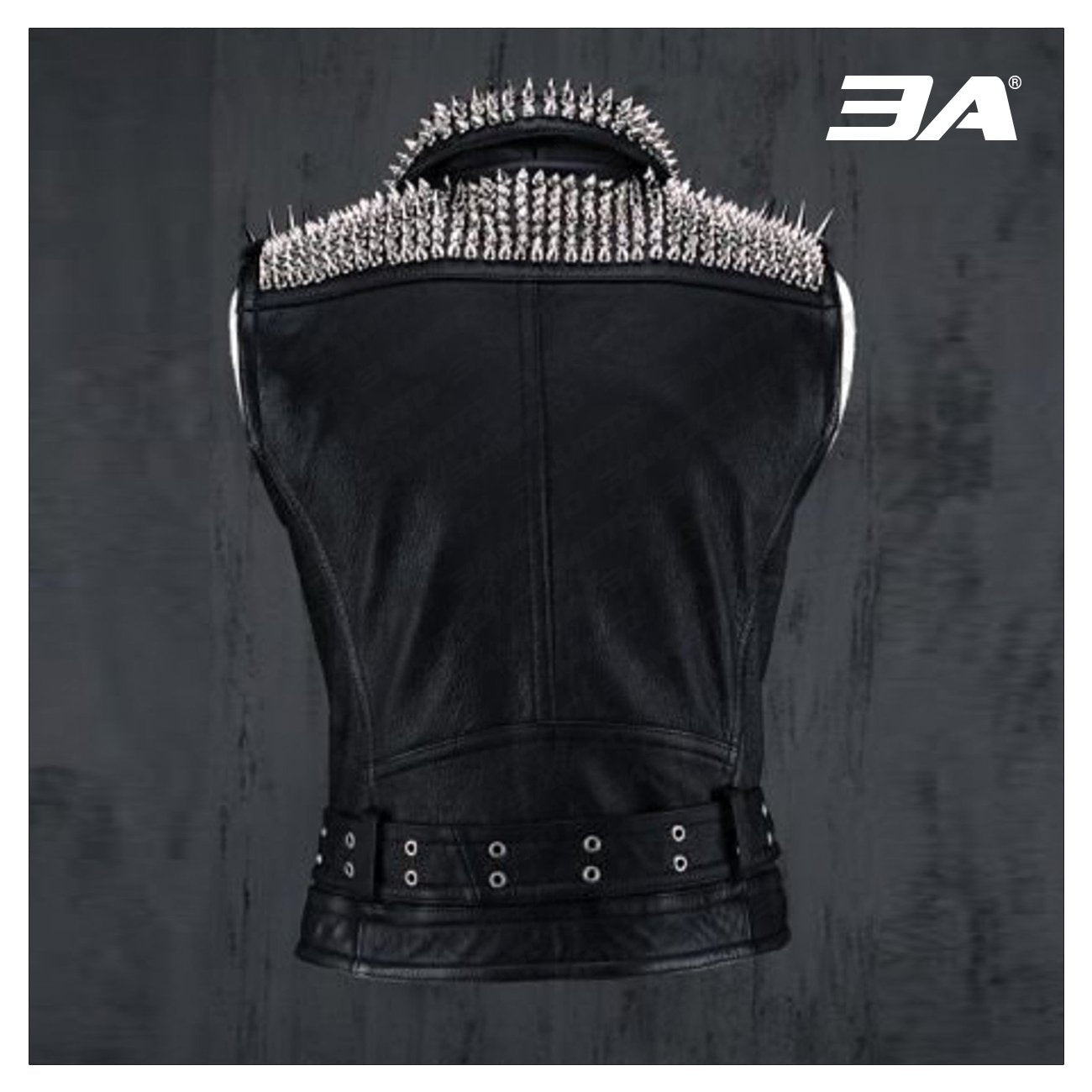 VEST JACKET HANDMADE Men Black Punk Silver Long Spiked Studded Leather Buttons Up Vest Silver Studs and Spikes Black Leather Studs Spike - 3A MOTO LEATHER