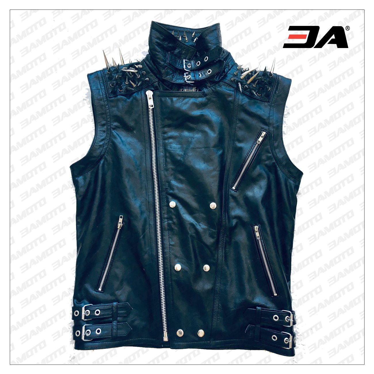 VEST JACKET HANDMADE Men Black Punk Silver Long Spiked Studded Leather Buttons Up Vest Silver Studs and Spikes Black Leather Studs Spike - 3A MOTO LEATHER