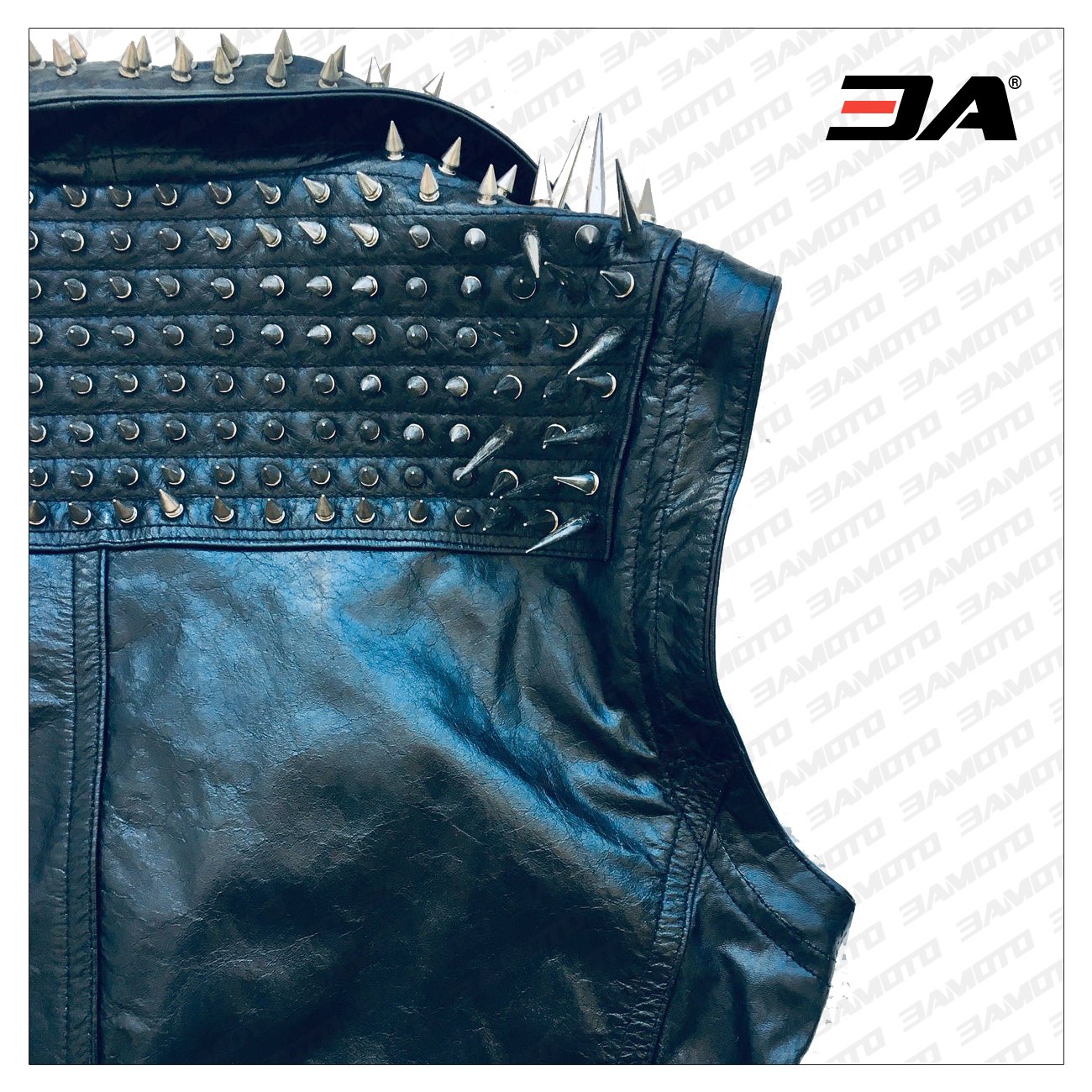 VEST JACKET HANDMADE Men Black Punk Silver Long Spiked Studded Leather Buttons Up Vest Silver Studs and Spikes Black Leather Studs Spike - 3A MOTO LEATHER