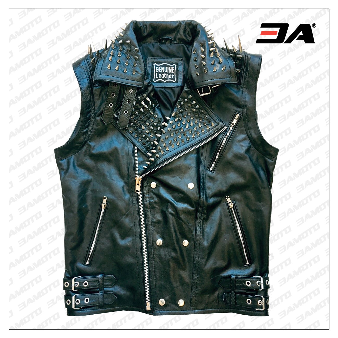 VEST JACKET HANDMADE Men Black Punk Silver Long Spiked Studded Leather Buttons Up Vest Silver Studs and Spikes Black Leather Studs Spike - 3A MOTO LEATHER