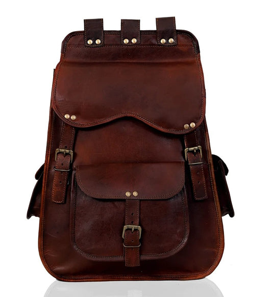 Vintage Brown Leather Backpack - Fashion Leather Jackets USA - 3AMOTO