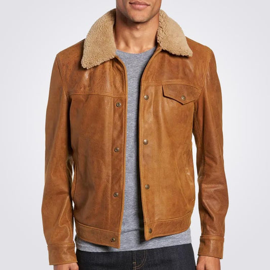 Vintage Leather Shearling Trucker Jacket - 3amoto shop