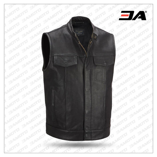 Leather Cycle Performance Patchwork Leather Vest - Fashion Leather Jackets USA - 3AMOTO