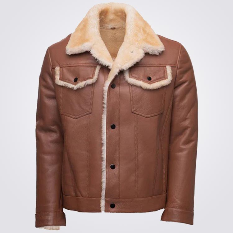 Western Shearling Trucker Coat For Men