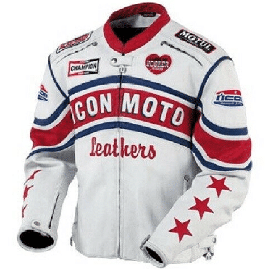 White Icon Moto Motorcycle Leather Jacket with CE Approved Armor - 3amoto shop