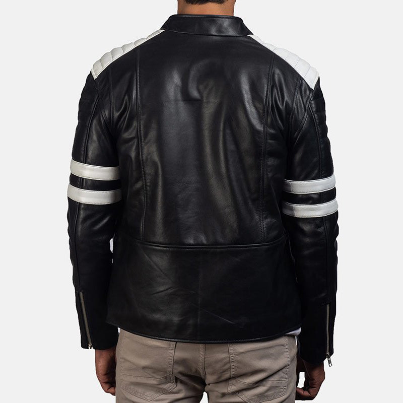 Men's White Stripes Leather Biker Jacket - Buy Mens Biker Jacket On Sale