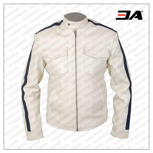 White Sheepskin Jacket Inspired By Aaron Paul Need For Speed - 3amoto shop