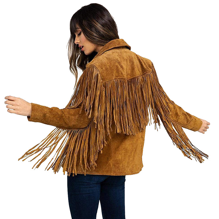 Women’s Brown Fringe Suede Leather Jacket