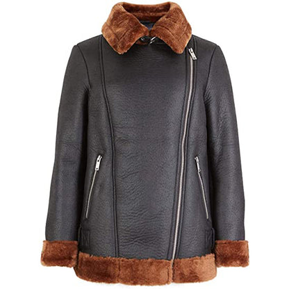 Women B3 Bomber Aviator Flying Real fur Sheepskin Shearling Leather Jacket