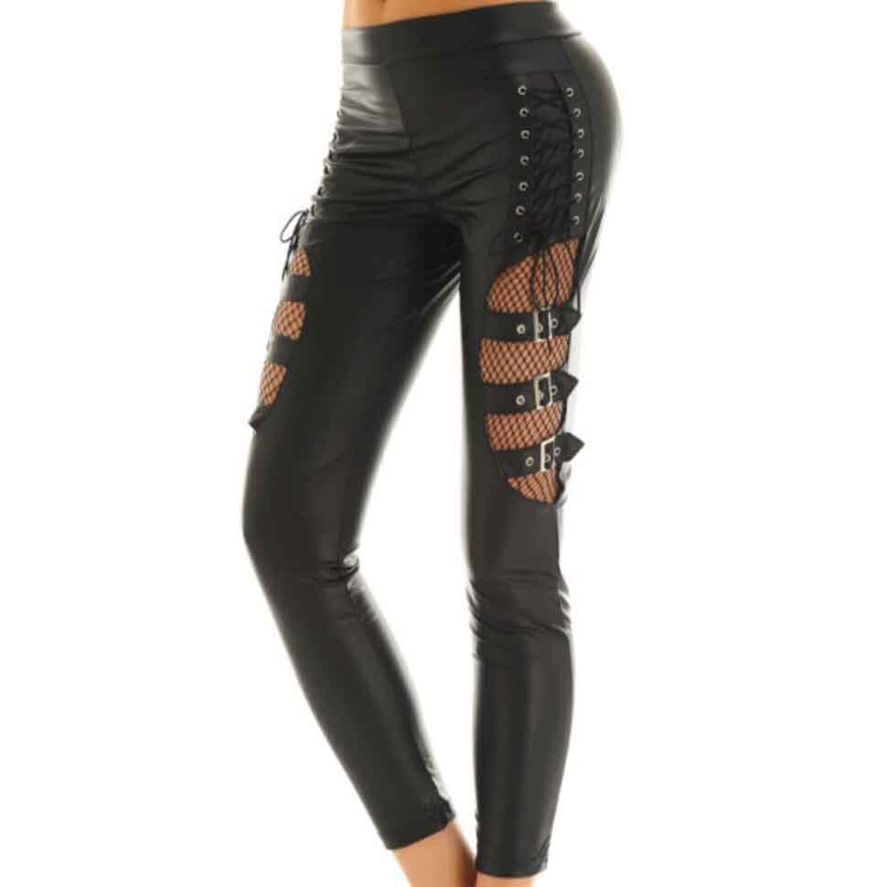 Women Biker Leather Pants With Buckles