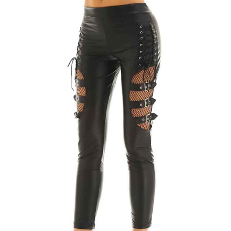 Women Biker Leather Pants With Buckles