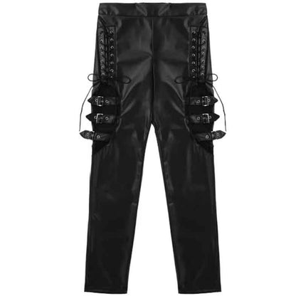 Women Biker Leather Pants With Buckles