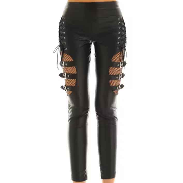 Women Biker Leather Pants With Buckles