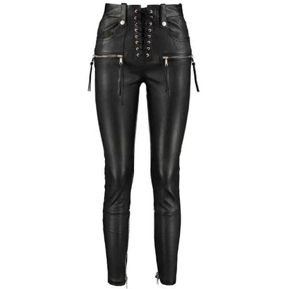 Women Black Leather Biker Jacket with Zipper Style