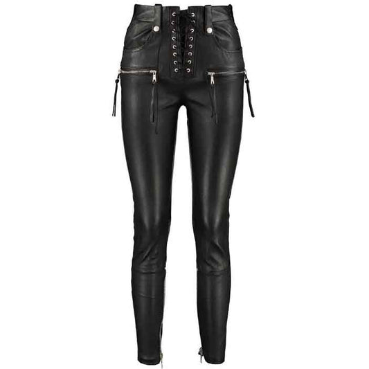 Women Black Leather Biker Jacket with Zipper Style - Fashion Leather Jackets USA - 3AMOTO