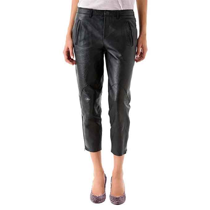 Women Black Leather Capri with Bottom Zipper