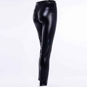 Women Black Leather Fitted Pants