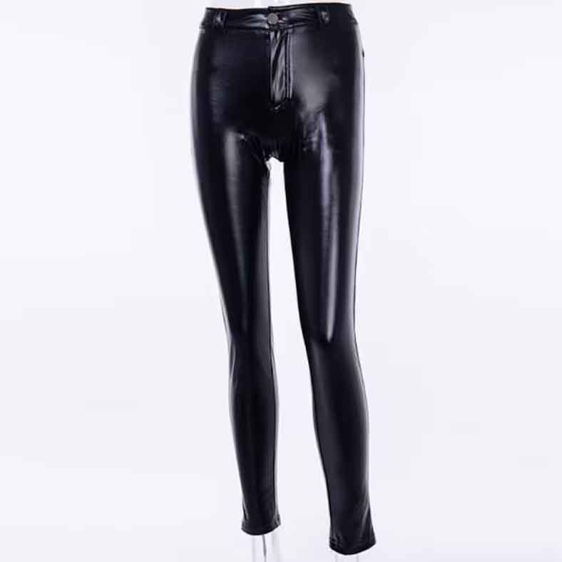 Women Black Leather Fitted Pants