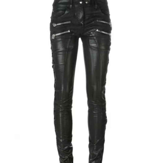 Women Black Leather Pants - Fashion Leather Jackets USA - 3AMOTO