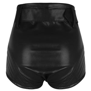 Women Black Leather Shorts with Zipper