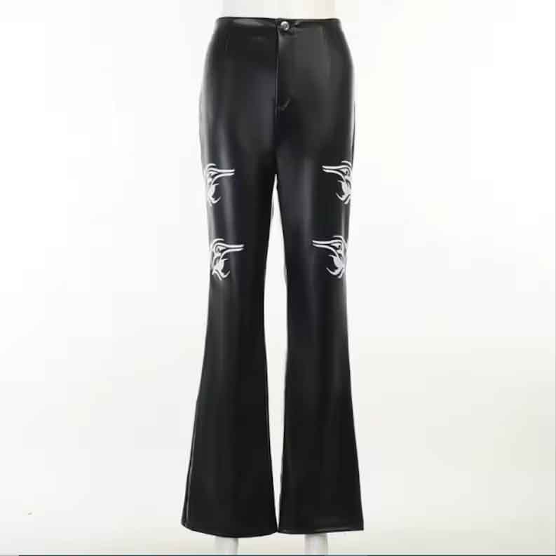 Women Black Leather Streetwear Goth Pants