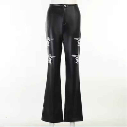 Women Black Leather Streetwear Goth Pants