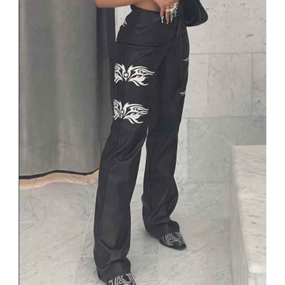 Women Black Leather Streetwear Goth Pants