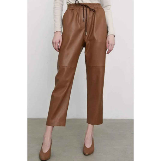 Women Brown Leather Trousers - Fashion Leather Jackets USA - 3AMOTO