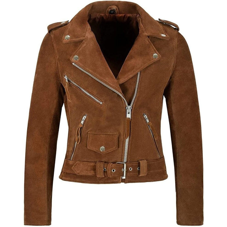 Women Brown Suede Leather Western Style Fringed Jacket