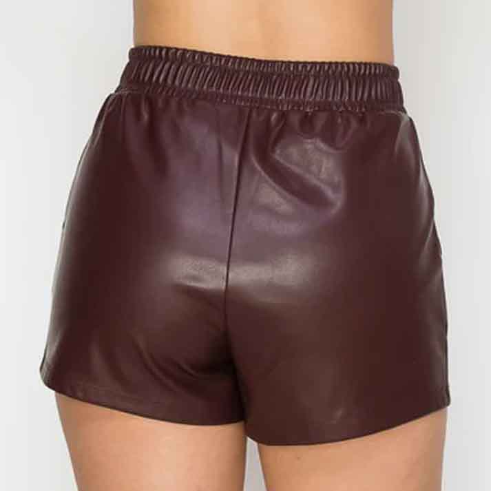 Womens Faux Leather Shorts High Waisted Side Drawstring Sexy PU