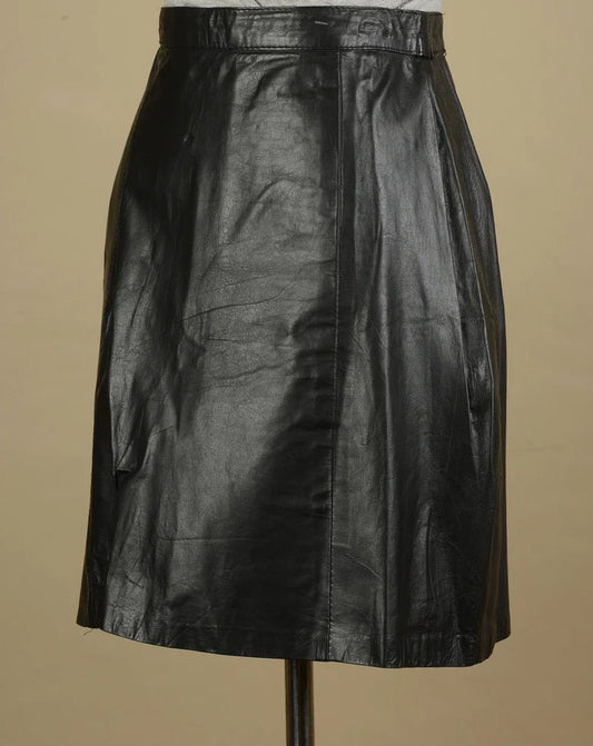 Women Fitted A-Line Genuine Leather Skirt in Black - 3amoto shop