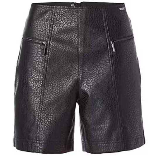 Women Frilled Black Leather Shorts - Fashion Leather Jackets USA - 3AMOTO