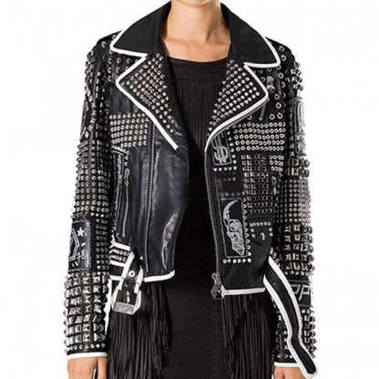 Women Gothic Black Studded Leather Jacket