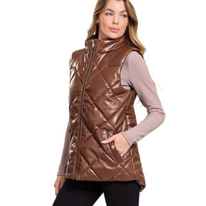 Women Leather Puffer Vest