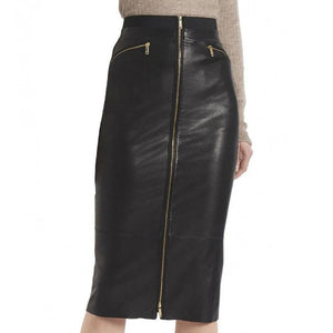 Women Leather Skirt with Front Zip