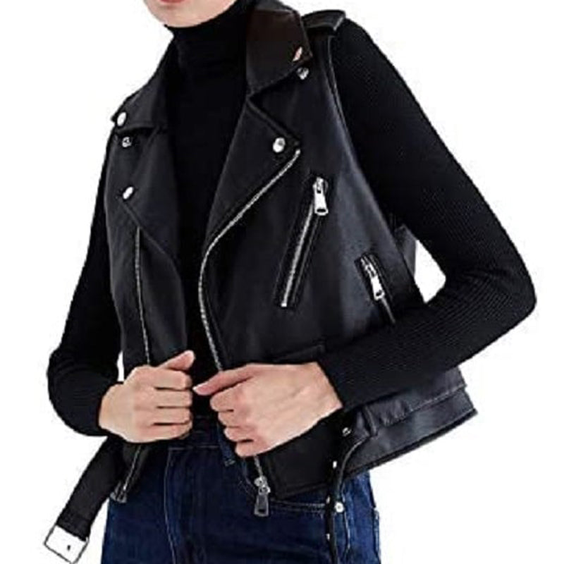 Womens black outlet leather biker vest