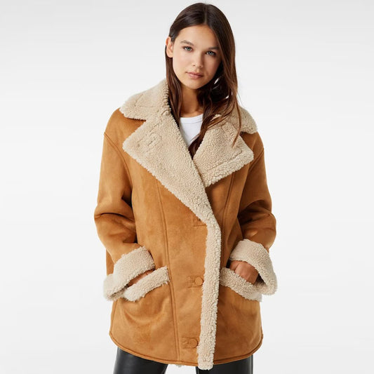 Women RAF B3 Aviator Suede Leather Shearling Fur Coat - 3amoto shop