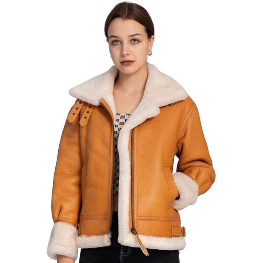 Women RAF B3 Bomber Aviator Shearling Coat - 3amoto shop