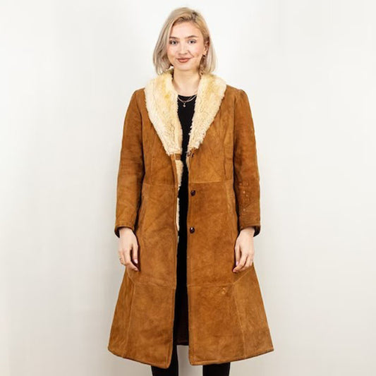 Women Sheepskin Shearling Coat in Brown - Fashion Leather Jackets USA - 3AMOTO